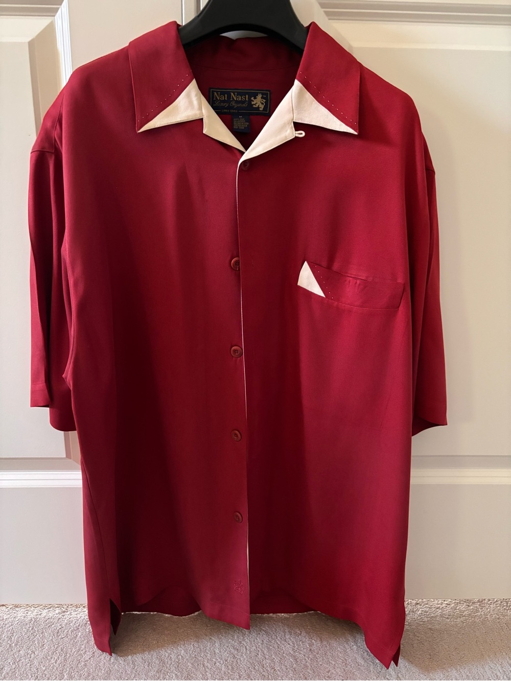 Nat Nast Men's Wine Short-Sleeve Silk Bowling Shirt
